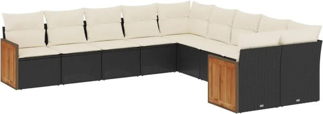 vidaXL 10-teilige Garten-Sofagarnitur aus Poly-Rattan und pulverbeschichtetem Stahl in Schwarz mit Sitz- und Rückenkissen - Bild 1
