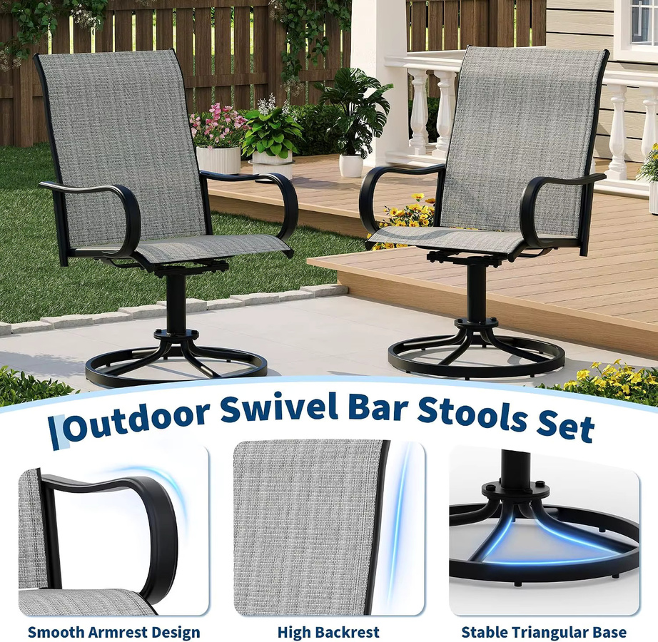 Garvee 2er-Pack drehbare Outdoor-Esszimmerstühle aus Textilene in Grau mit wetterfestem Metallrahmen und Armlehnen für Garten und Terrasse - Bild 7