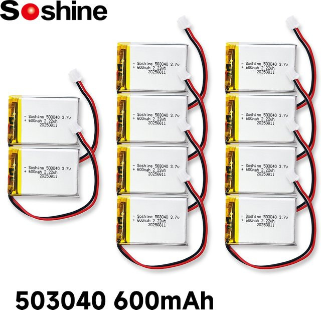 Soshine Polymer-Lithium-Akku 3,7 V mit 600 mAh und PH 2,0 mm Stecker für Lautsprecher, Radio, VCR, LED-Licht und GPS-Navigator - Bild 1