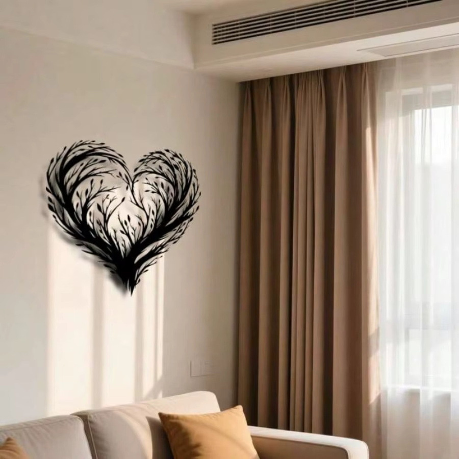 CIFBUY Herz-Wanddekoration aus Eisen in Schwarz mit floralem Baumzweig-Design - Bild 3