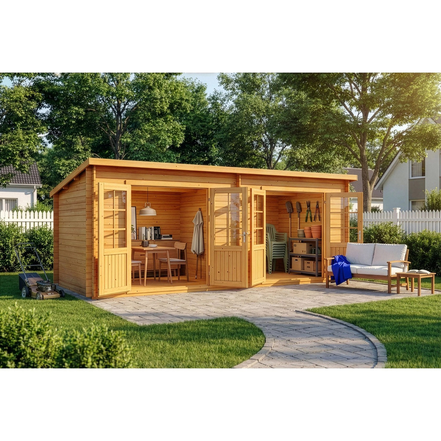 Alpholz Gartenhaus Maria Twin Pultdach aus Pinie in Braun, B/T: 601 x 275 cm, 40 mm Wandstärke - Bild 2