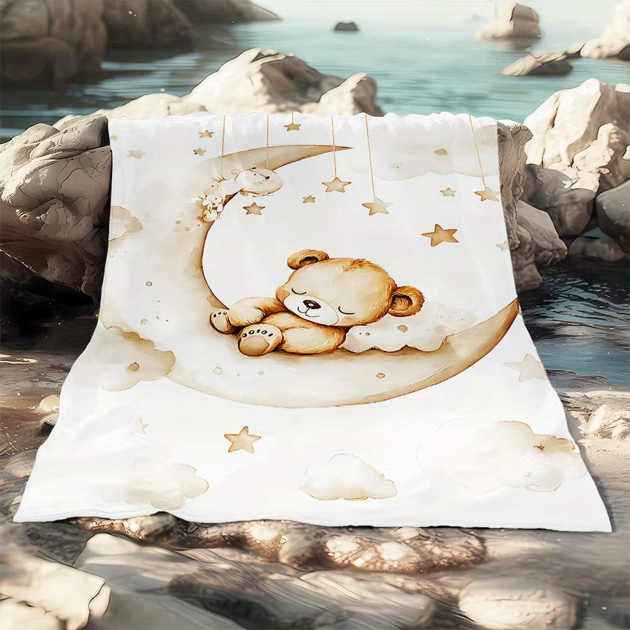 VIKAMA Personalisierte Flanell-Decke mit Bär auf dem Mond und individuellem Namen, weiche Kuscheldecke für Kinder, B/B/H: 150 x 120 x 1 cm - Bild 2