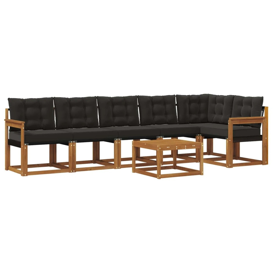 vidaXL Outdoor-Sofagarnitur 7-teilig aus Akazienholz mit Kissen und Couchtisch in Braun und Schwarz - Bild 2