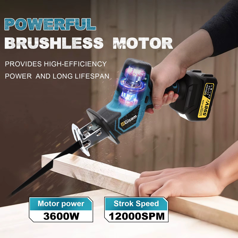 G nto bürstenlose Säbelsäge 3600 W mit 12000 SPM für Holz, Metall und Rohre, kompatibel mit Makita 18 V LXT Akkus, Blau - Bild 2