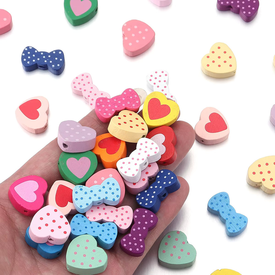 Holz Perlen, Cartoon, Polka Dot, Herz, Bogen, Gemischte Farbe, 40 Teile - Bild 3