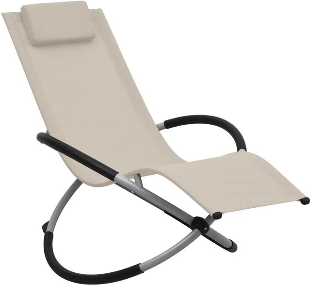 vidaXL Kinder-Sonnenliege aus pulverbeschichtetem Stahl in Beige und Grau mit verstellbarer Kopfstütze, B/T/H: 121,0 x 59,5 x 60,5 cm - Bild 1