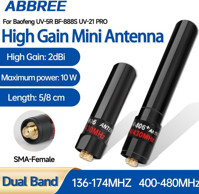 ABBREE AR-806 AR-805S Mini-Antenne Dual Band mit SMA-Buchse für Quansheng UV K5 8 K6 und Baofeng UV-5R Walkie Talkie in Schwarz und Orange - Bild 1