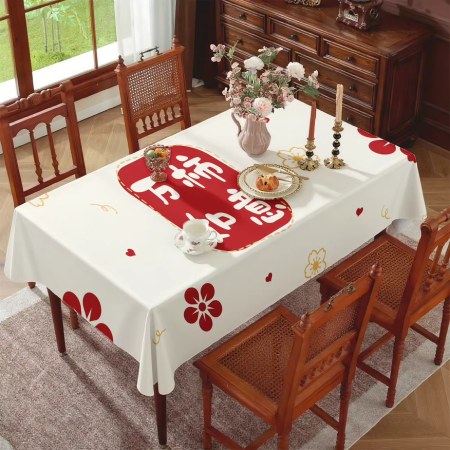 VIKAMA Rechteckige Tischdecke aus Leinen mit Retro-Blumenmuster, winddicht und ölbeständig - Bild 3