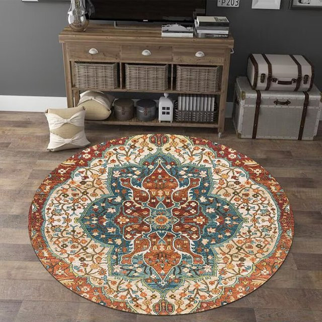 VIKAMA Türkischer Perserteppich im orientalischen Design, runder Vintage-Teppich für Wohnzimmer und Schlafzimmer, Multicolour, Durchmesser: 60 cm - Bild 1