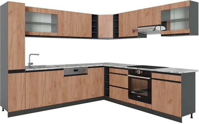Vicco R-Line Eckküche Goldkraft Eiche Anthrazit mit Marmor-Optik B/T/H: 257 x 277 x 207 cm - Bild 1