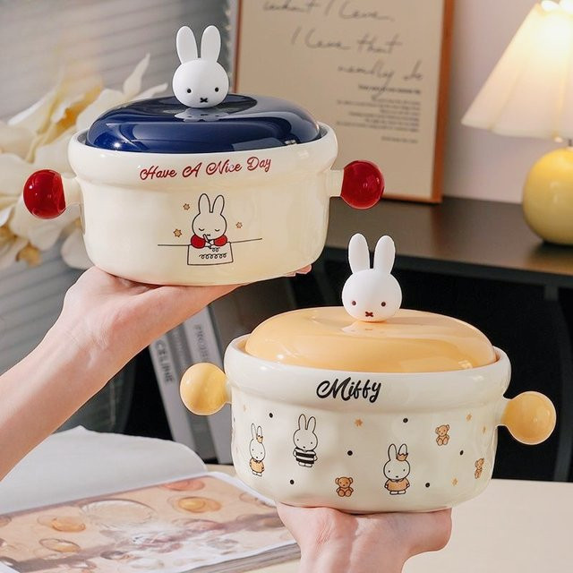 Miffy Keramik-Nudelschüssel mit Deckel in Rot, mikrowellengeeignet - Bild 1