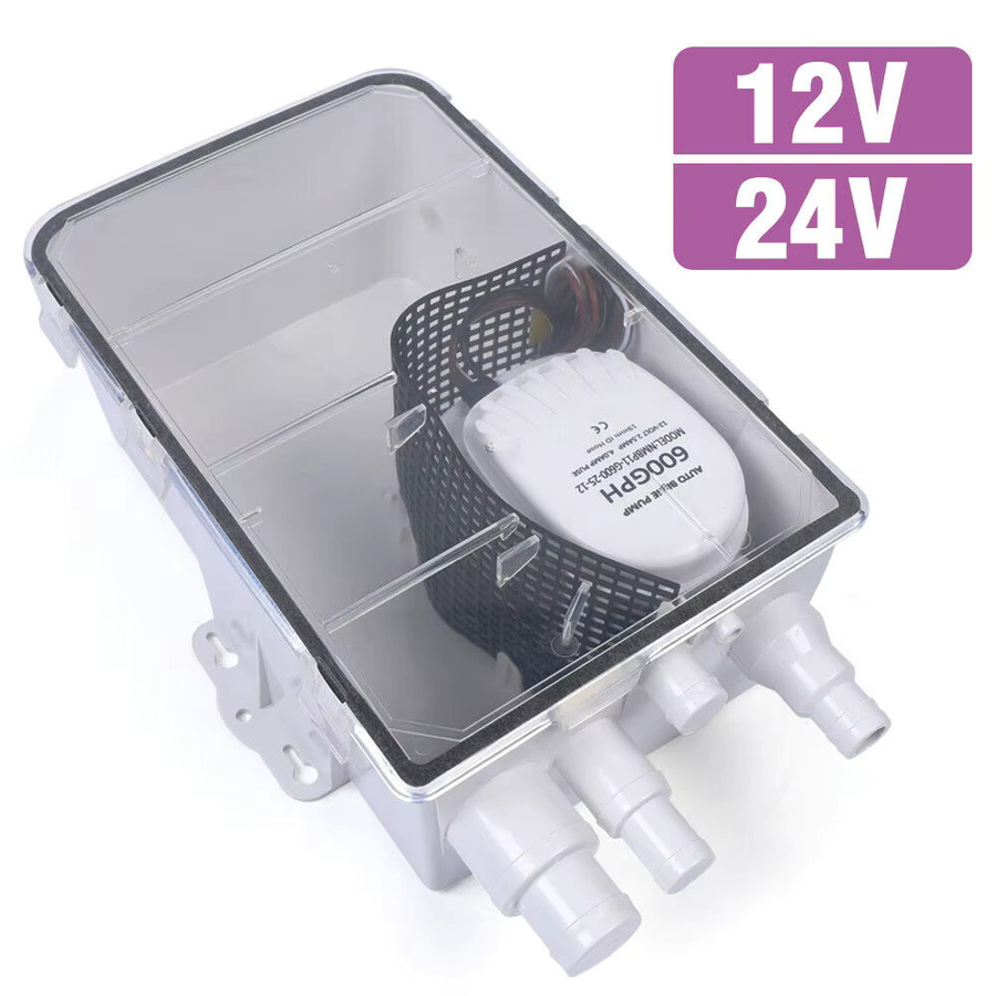 Bymaocar Automatische Boot-Bilgenpumpe als Tauchpumpe mit Schwimmerschalter für Marine und RV, 12V/24V, 600GPH, Weiß - Bild 2