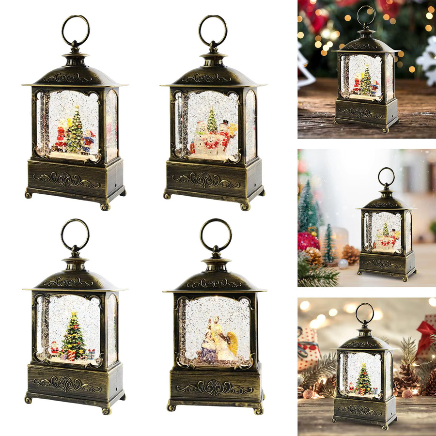 Kesoto Weihnachtliche Spieluhr Laterne in Rot und Gold, batteriebetriebenes rotierendes Nachtlicht aus Metall als dekoratives Ornament für dein Zuhause - Bild 3
