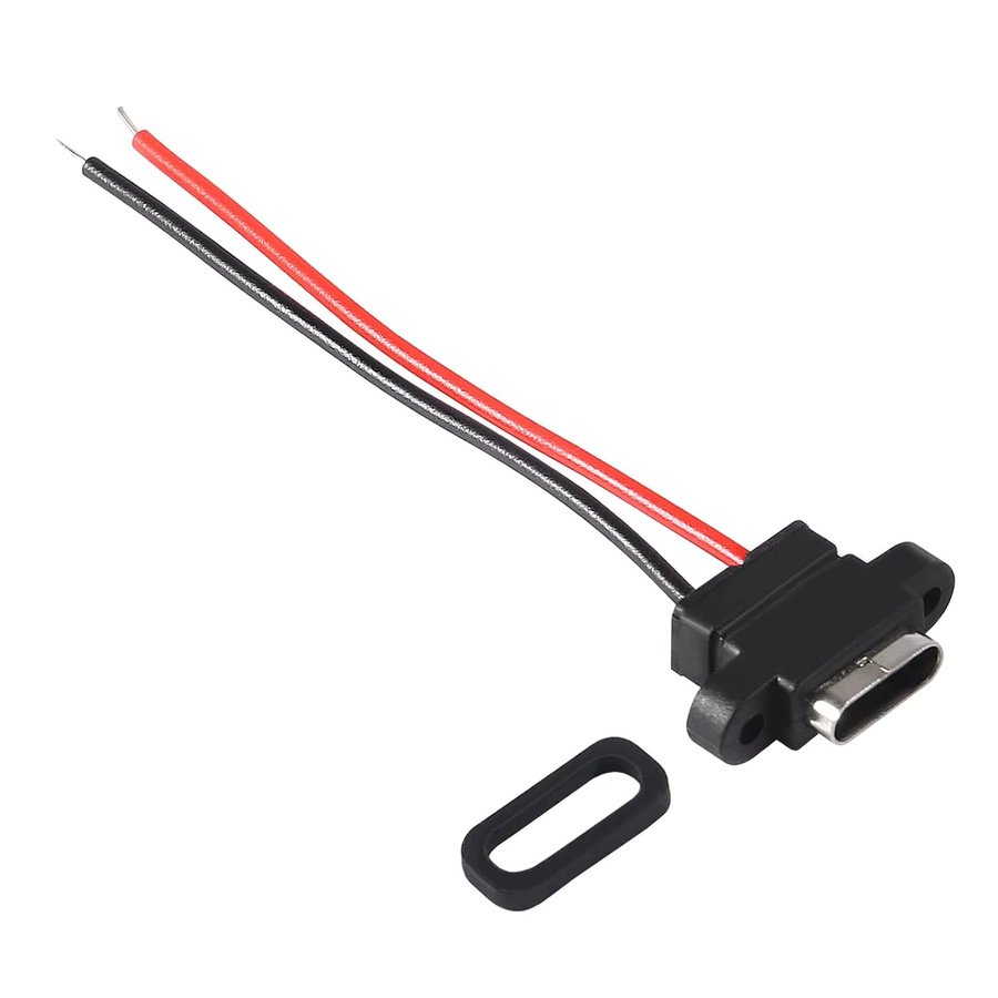 AOKIN 8er Set USB Typ-C Weibliche Chassis Stecker Wasserdicht mit 2P Lötleitung und Pigtail Kabel Verlängerung in Schwarz - Bild 2