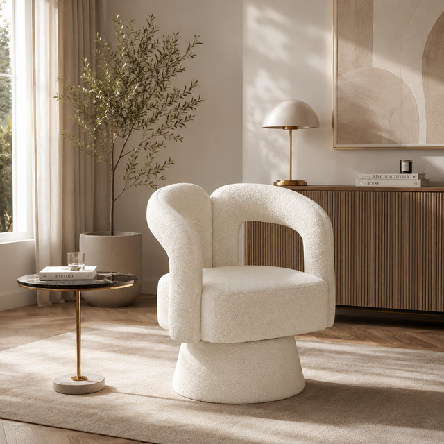 Gomyway Designer-Drehstuhl mit Bouclé-Bezug in Beige für Büro und Wohnzimmer - Bild 1