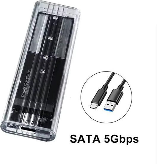 Kebidumei M.2 NVMe SATA SSD-Gehäuse mit USB Typ C, 10Gbps 5Gbps, transparentes externes Gehäuse für M2 2230/2242/2260/2280 SSD, Schwarz - Bild 1