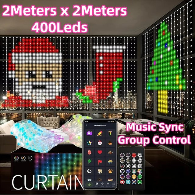 SAGE LU MEI Smart LED Vorhang Lichterkette mit 400 RGB LEDs, Wasserdicht, Musik-Synchronisation und DIY Text Display für Fenster, Schlafzimmer und Party-Deko - Bild 1
