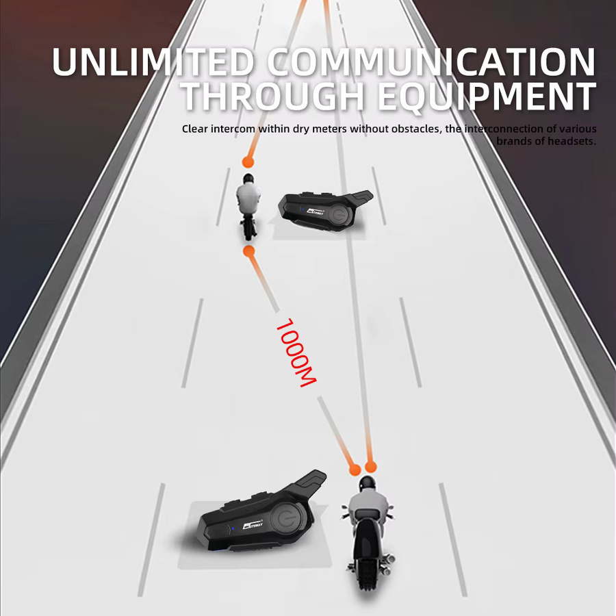 Kebidumei Motorrad Intercom Bluetooth 5.3 Freisprecheinrichtung mit Noise Reduction und Musik-Sharing in Schwarz - Bild 2