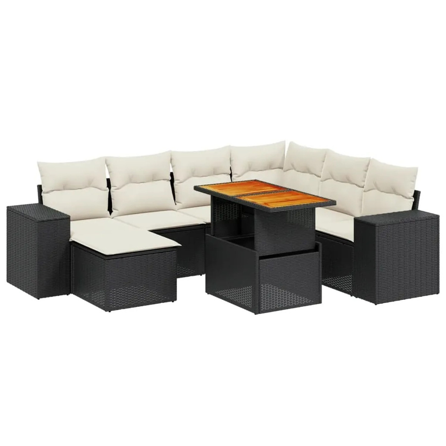 vidaXL 8-teilige Garten-Sofagarnitur in L-Form aus Poly-Rattan und pulverbeschichtetem Stahl mit Kissen in Schwarz-Creme - Bild 2