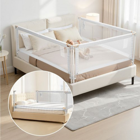 VEVOR 3er Set Kleinkind Bettgitter für King Size Betten, verstellbare Bettschutzgitter aus Eisenrohr und Oxford-Stoff, 3 Seiten, Grau