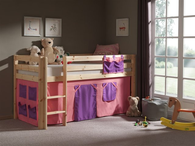 Vipack Spielbett Pino für Kinder aus massiver Kiefer mit Textilset Bella, natur lackiert - Bild 1