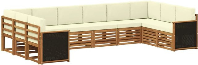 vidaXL Ecksofa Set L-Form aus massivem Akazienholz in Natur und Creme mit Kissen und wetterfesten Polstern - Bild 1
