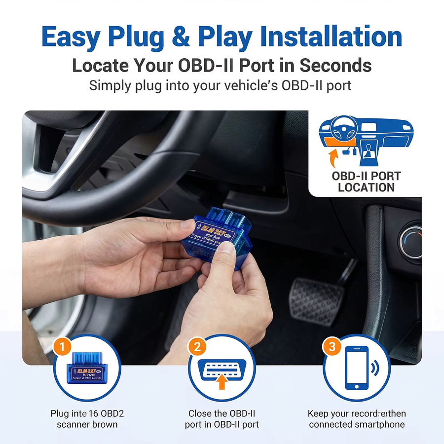 Podofo Super Mini OBD2 Auto-Diagnosegerät V2.1 Bluetooth in Blau mit 16PIN ELM327 Scanner für Multi-Protokoll DTC-Lesung und Fehlerlöschung - Bild 3