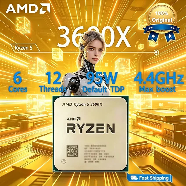 AMD Ryzen 5 3600X Prozessor mit 3,8 GHz, Sechskern-Zwölfthread-CPU, Sockel AM4, 95W, Silber - Bild 1