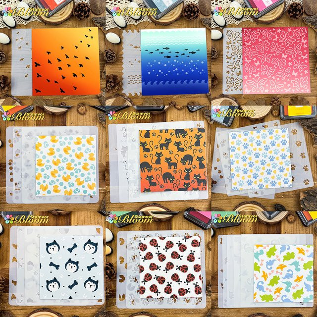 Bunte Schablonen-Set mit Tier- und Naturmotiven für Sprühfarbe und Graffiti aus Kunststoff, Multicolor - Bild 1