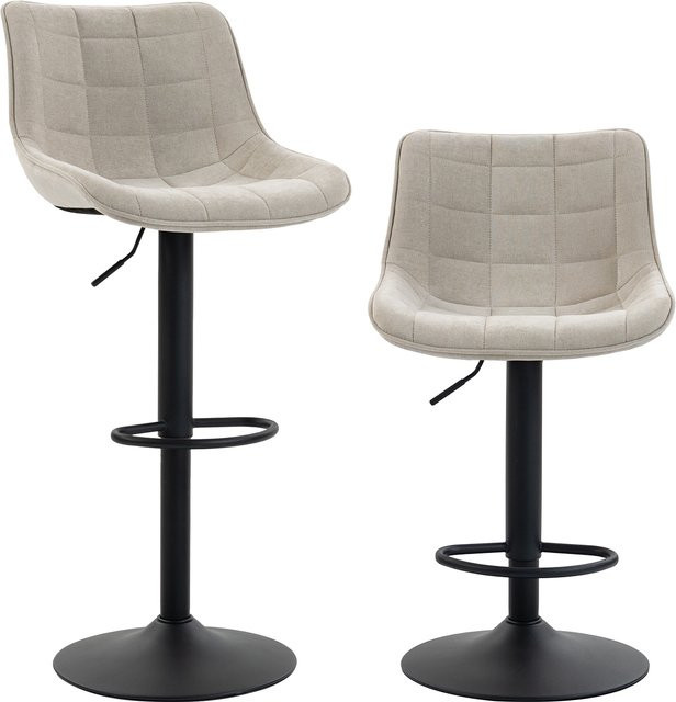 HOMCOM Set 2 Barhocker im Leinen-Velours-Look, höhenverstellbar und 360 Grad drehbar, moderne Küchenhocker mit Rückenlehne und Fußstütze, Farbe: Creme - Bild 1