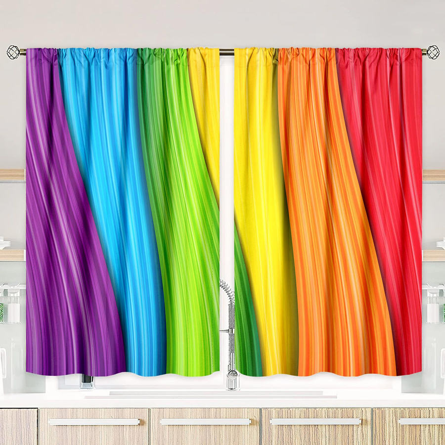 Yiran Furniture Vorhang mit Regenbogenprint, 2er-Set, halbtransparent, Mehrfarbig, Polyester - Bild 2