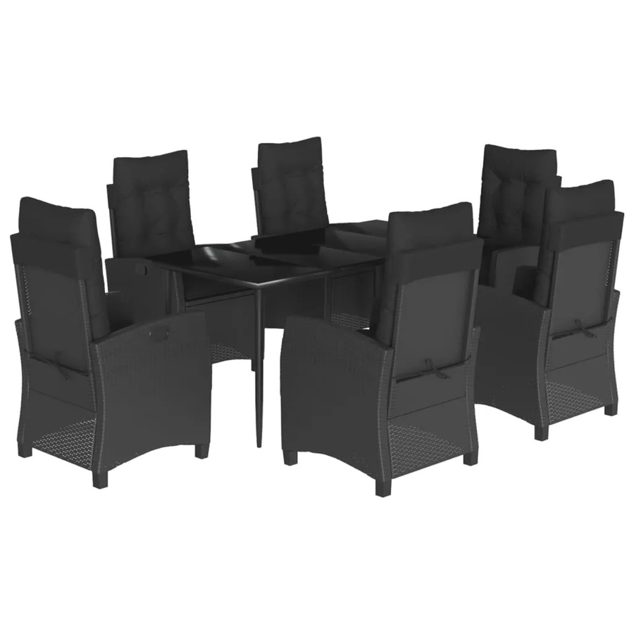 vidaXL 7-teilige Garten-Essgruppe aus Poly-Rattan mit Kissen in Schwarz - Bild 2