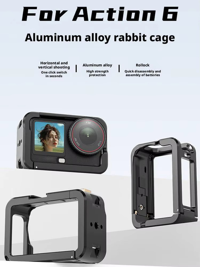 DJI Action 6 Metall-Kaninchenkäfig aus Aluminiumlegierung mit verlängertem Griff in Schwarz - Bild 7
