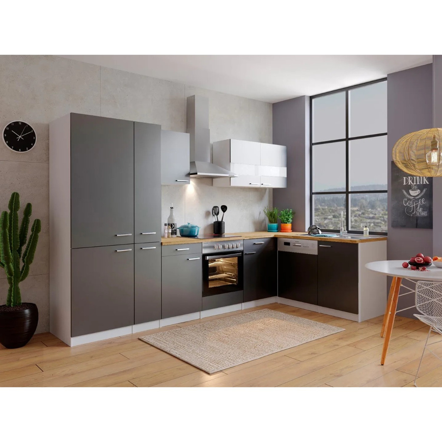 Respekta Winkelküche mit Kühl-Gefrierkombination KBL310WGCGKEG in Grau-Weiß-Nussbaum mit modernem Design, B/T/H: 310 x 172 x 200 cm - Bild 2