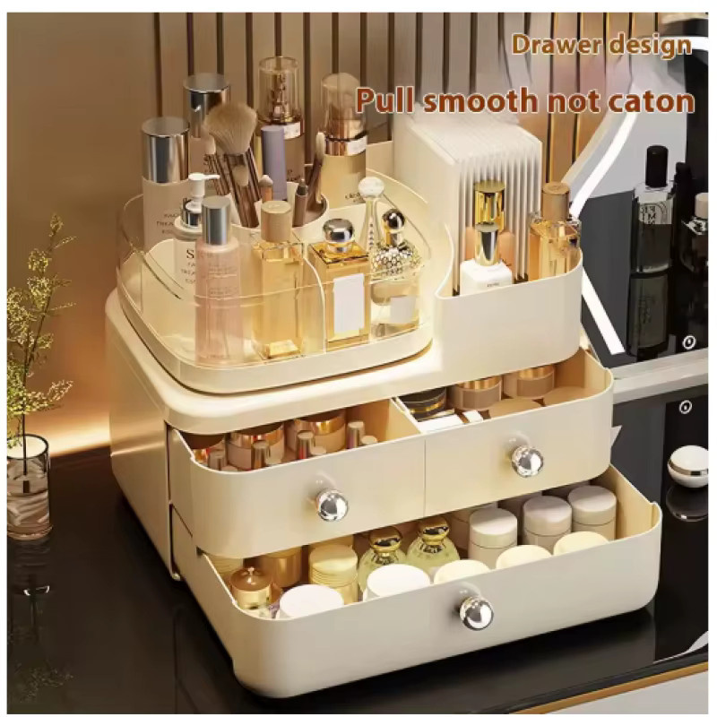 Drehbare Kosmetik-Aufbewahrungsbox von TLXT in Beige und Weiß für Schreibtisch und Schminktisch - Bild 2