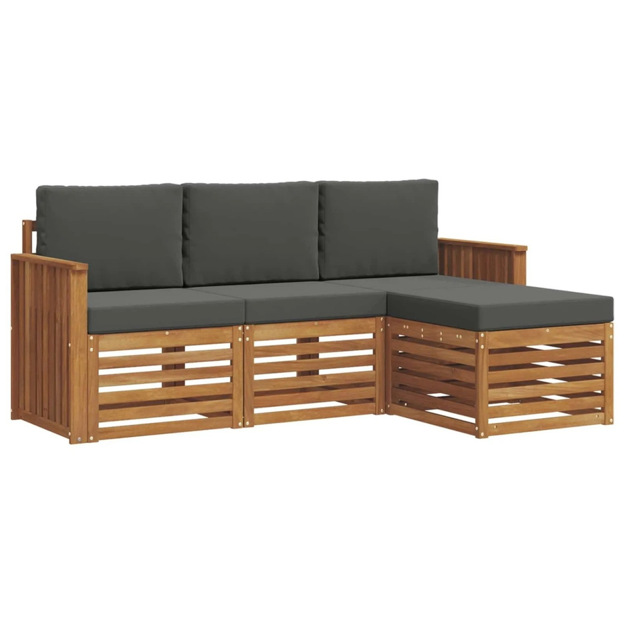 vidaXL Sofagarnitur 4-teilig aus Massivholz Akazie in Natur und Anthrazit mit L-Form und Sitzkissen - Bild 2