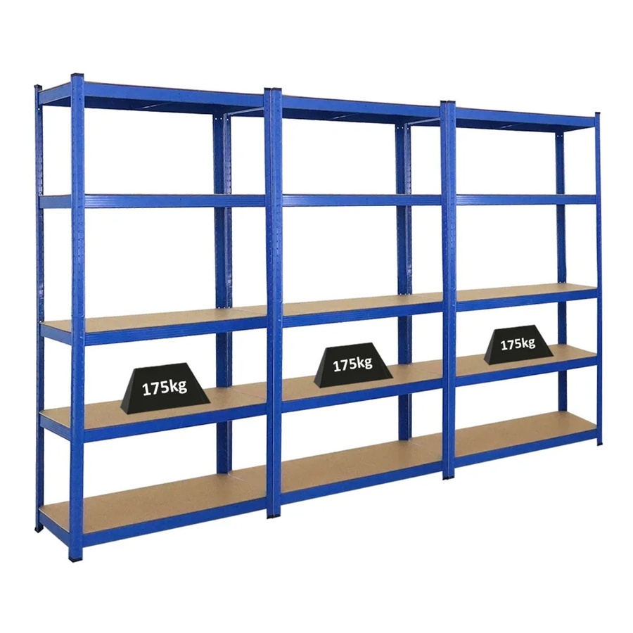 PROREGAL 3er Set Schwerlastregal Ragnar, Blau, H x B x T: 180 x 90 x 40 cm, mit verstellbaren Fachböden aus MDF und Metallgestell - Bild 2
