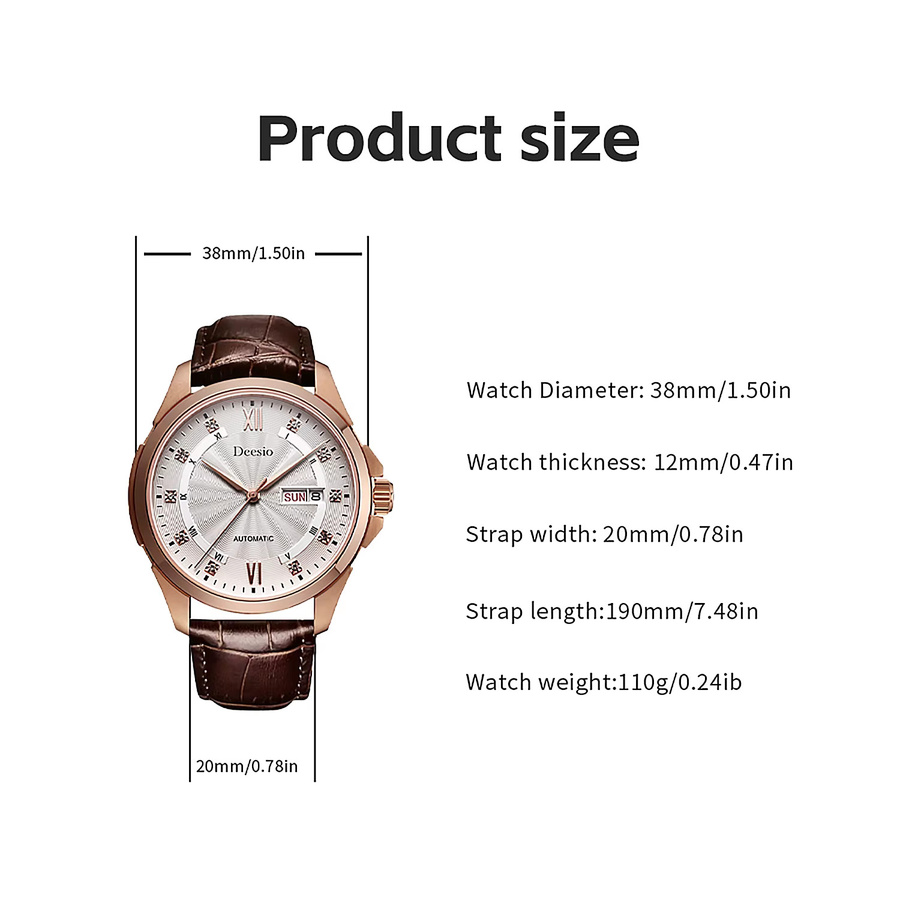 Deesio Armbanduhr Automatik, Edelstahl, Saphirglas, Datum, Herren - Bild 4
