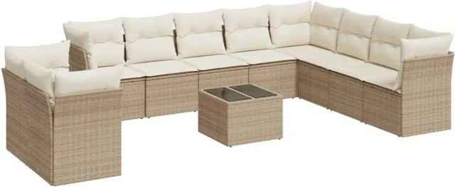 vidaXL 11-teilige Garten-Sofagarnitur in U-Form aus Polyrattan mit Kissen in Beige-Creme - Bild 1