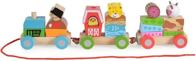 Moni Bauernzug Zug aus Holz, Formsortierspiel, bunt, 3-teiliges Set - Bild 1