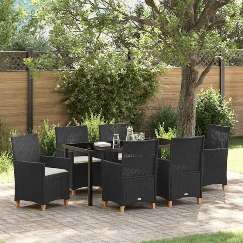 Vidaxl Gartenmöbel-Set aus Polyrattan und Glas in Schwarz, 7-teilige moderne Essgruppe - Bild 1