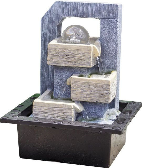 Granimex Xubang Raumbrunnen modern in Grau mit Pumpe und LED-Beleuchtung B: 26 cm, T: 21 cm, H: 18 cm - Bild 1