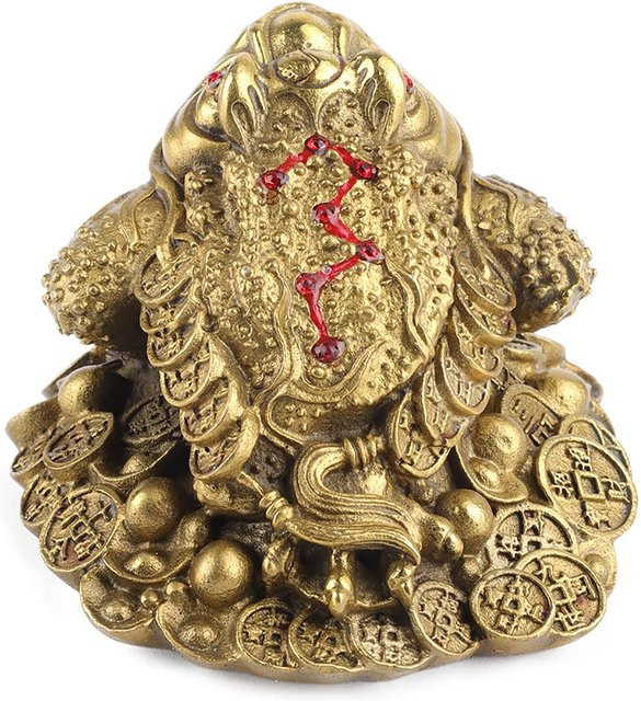 Shoemst Glücksbringer Dreibeinige Kröte aus Messing in Gold im chinesischen antiken Stil als Tischdekoration - Bild 1