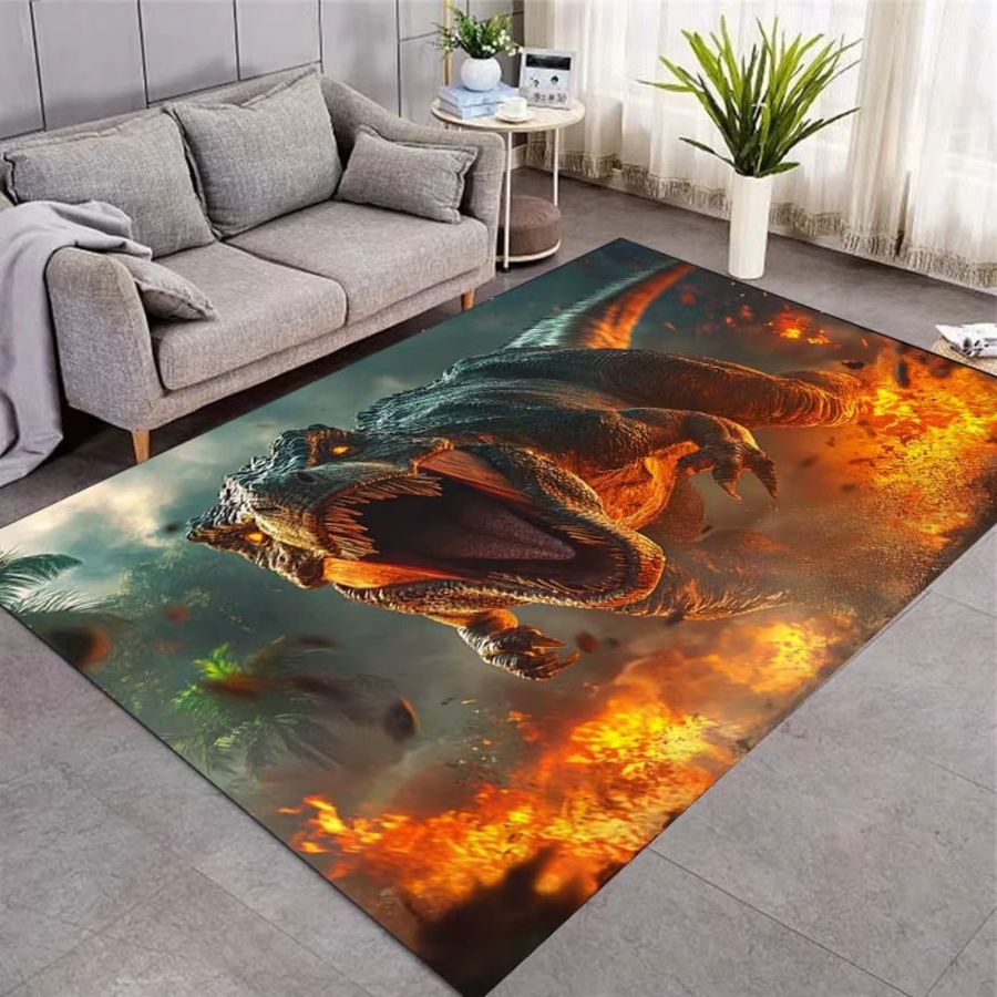 VIKAMA Tyrannosaurus Rex Thementeppich mit 3D-Flammenmuster für dein Wohnzimmer - Bild 2