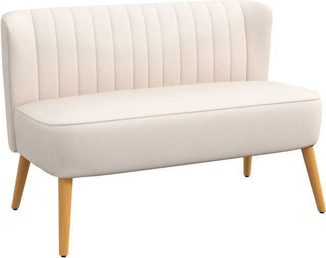 HOMCOM 2-Sitzer Sofa Modernes Polstersofa mit Samt-Optik in Cremeweiß, B/T/H: 117 x 56,5 x 77 cm - Bild 1
