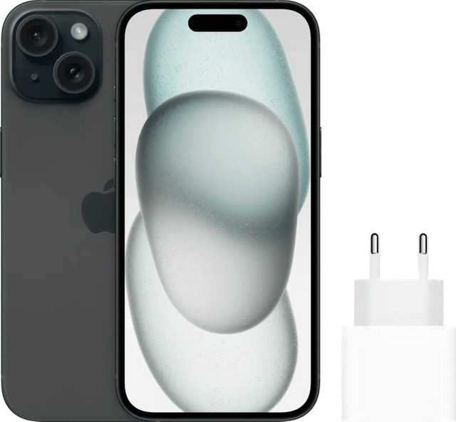 Apple iPhone 15 128GB Schwarz mit Apple USB-C Schnellladegerät - Bild 1