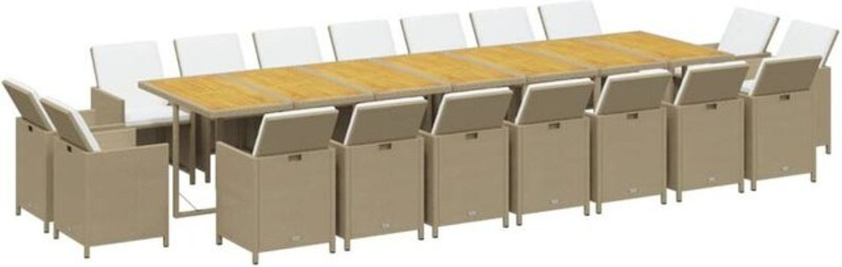 19-teilige Garten-Essgruppe aus Poly-Rattan mit Kissen in Beige von vidaxl - Bild 1