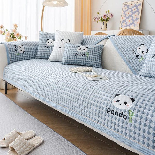 Moderner Sofabezug mit Panda-Stickerei in Blau, rutschfest und waschbar, B/H: 50 x 30 cm - Bild 1