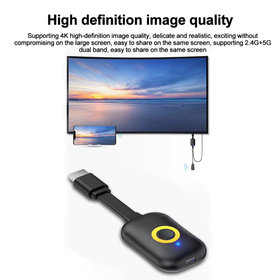 kebidumei 4K UHD TV-Stick HDMI Videoempfänger in Schwarz für kabellose Bildschirmspiegelung mit 2,4G/5G WLAN-Display-Dongle-Adapter für TV und Projektor - Bild 3