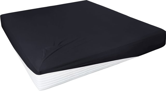 H.G. Hahn Spannbetttuch Feinjersey aus Baumwolle mit Elastan in Schwarz, B/T: 200 x 200 cm - Bild 1